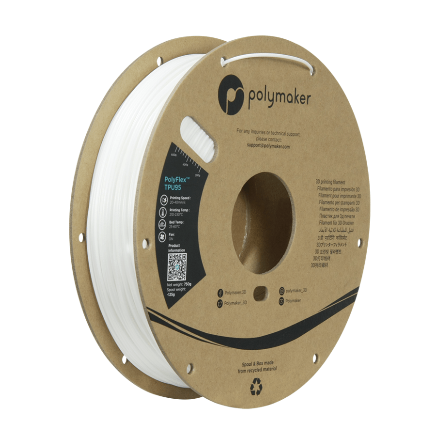 Polymaker TPU filament PolyFlex 95A vit 1.75mm 750g