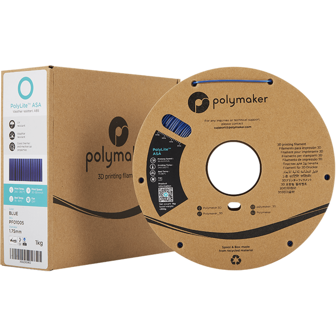 Polymaker PolyLite - ASA filament - Blå - 1kg - 1.75mm - Bild 2