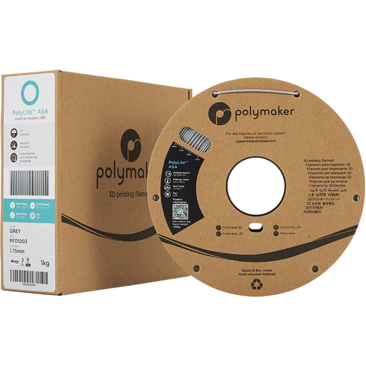 Polymaker PolyLite - ASA filament - Grå - 1kg - 1.75mm - Bild 3